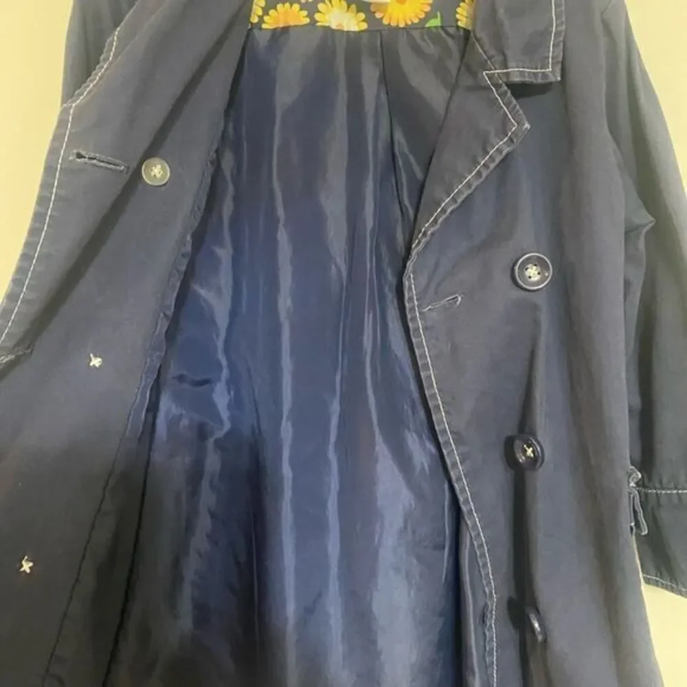 Gymboree Girls‎ Navy Blue Pickstitch Double Breasted Trench Coat Pockets Lined 5